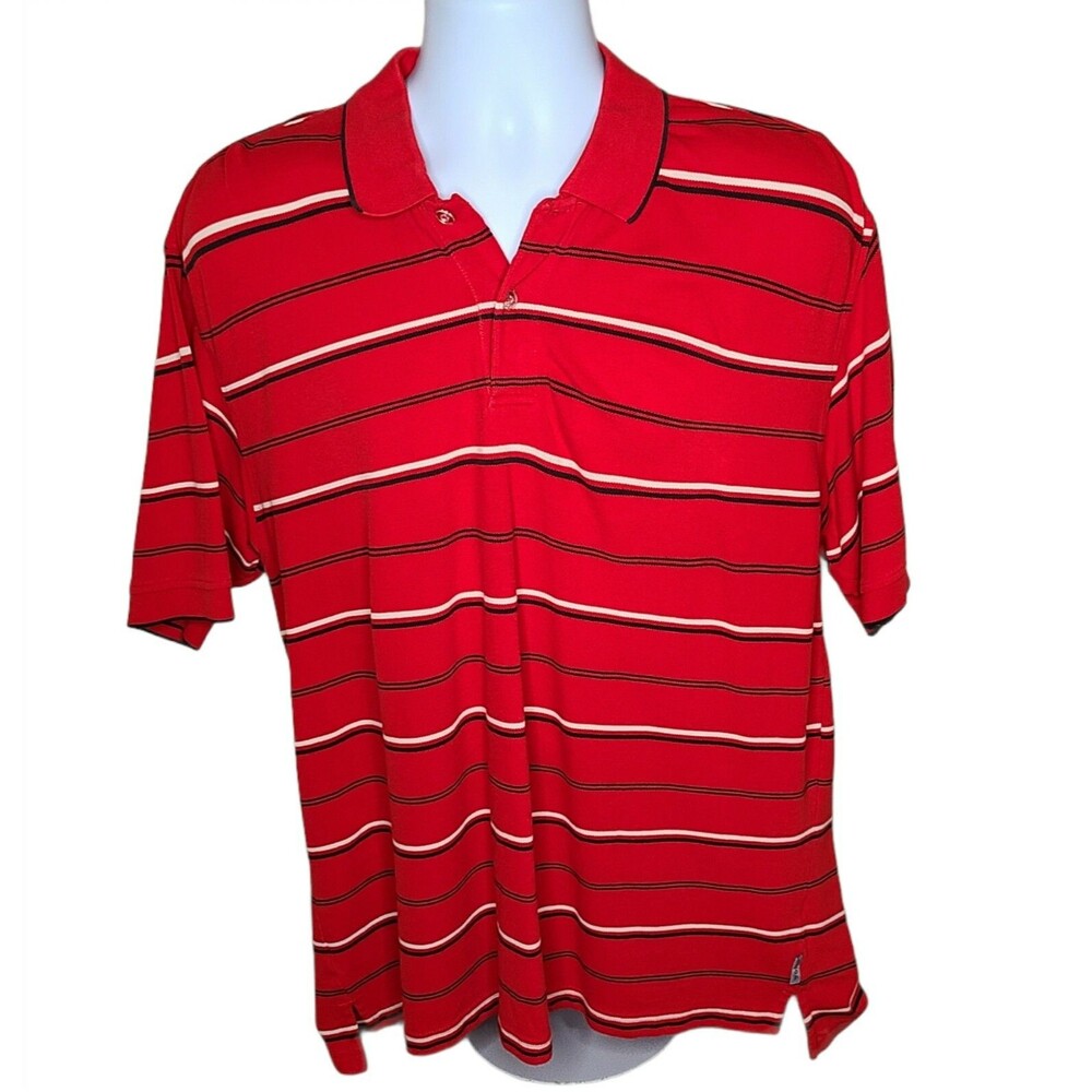 IZOD XFG SwingFlex Golf Shirt Men's Size L Red Striped S/S polo Cool-FX golfing